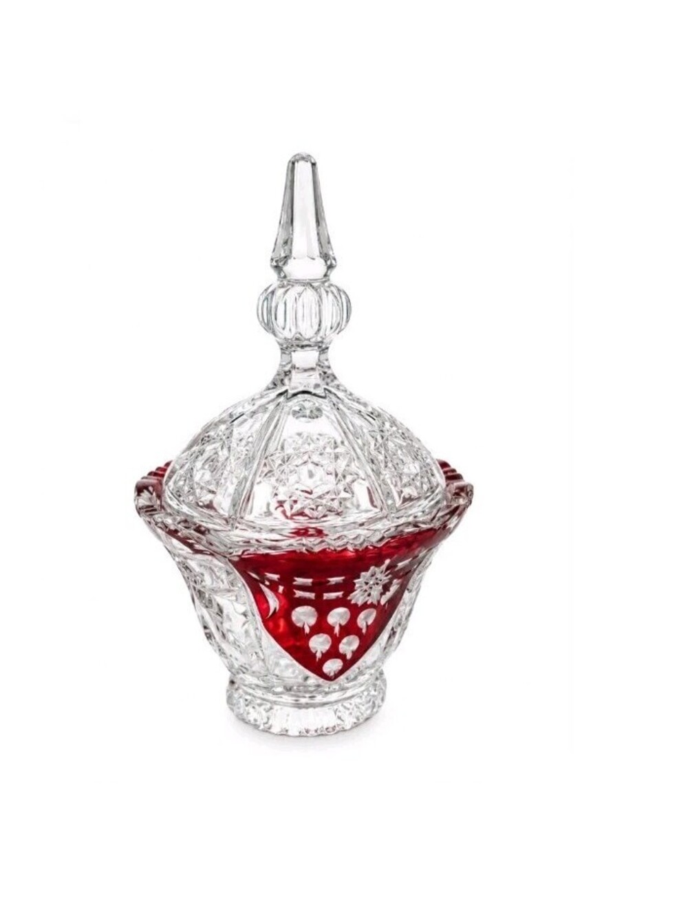 VINTAGE Anna Hutte Bleikristall Ruby Red Lead Crystal Candy Dish w Lid